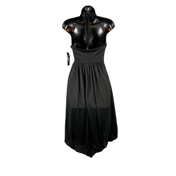Trixxi Black Halter Cocktail Dress Size Small Handkerchief Hem Empire Waist LBD - Picture 3 of 14